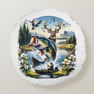 Fishing, Deer, Duck Hunting Round Cushion