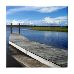 Fishing Dock Photograph Ceramic Tile