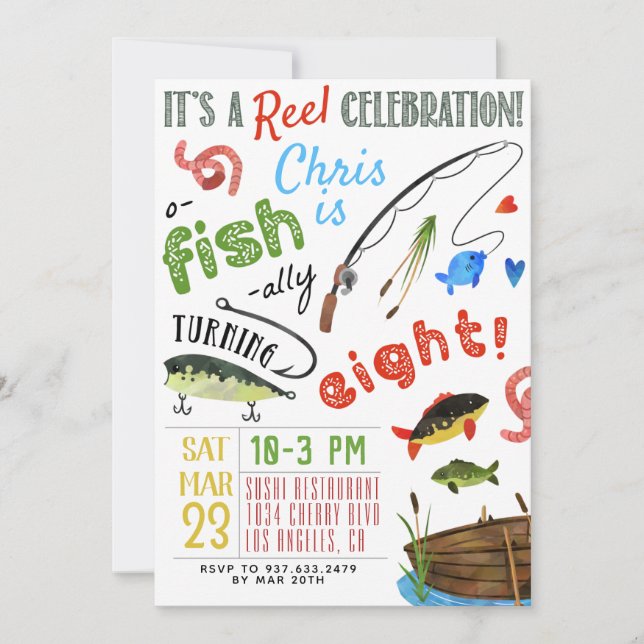Fishing Eighth Birthday Invitation (Front)
