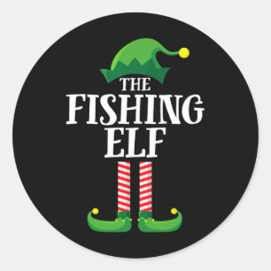 Fishing Elf Matching Family Group Christmas Party  Classic Round Sticker