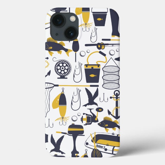 Fishing Equipment in Blue and Gold Case-Mate iPhone Case (Back)