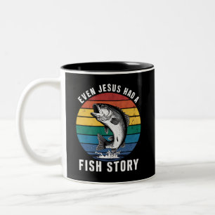 Fishing Even Jesus Had Fish Story Bass Fish Funny  Two-Tone Coffee Mug