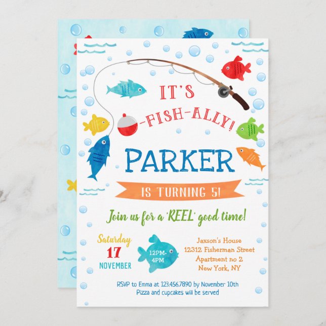 Fishing First 2nd 3rd 4th Birthday Invitations (Front/Back)