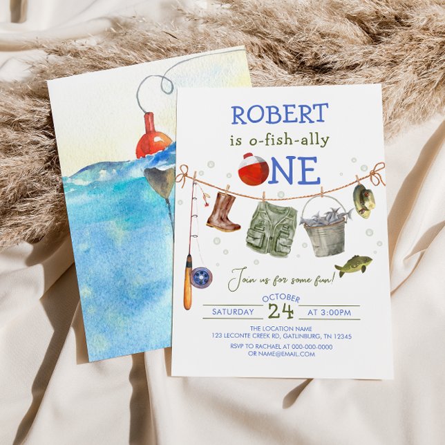 Fishing First Birthday Blue Boy O-fish-ally Invitation (Creator Uploaded)