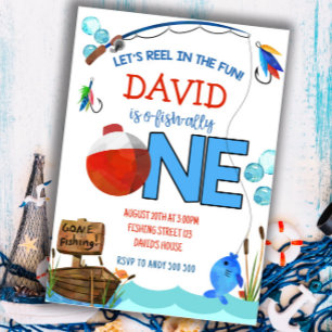 Fishing First Birthday Boy Party O-fish-ally Invitation