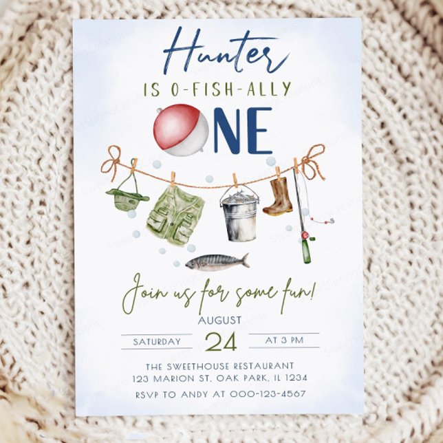 Fishing First Birthday Invitation Template: O-Fish (Creator Uploaded)