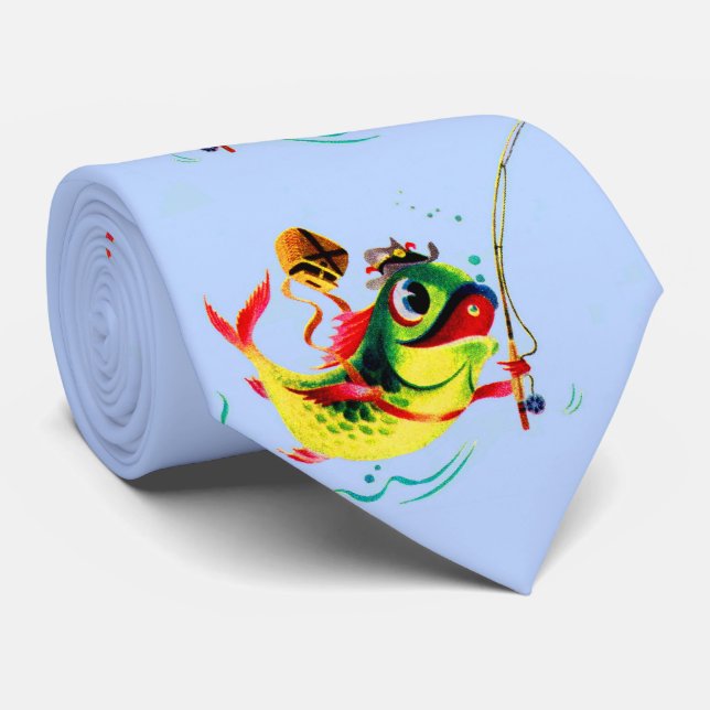fishing fish print tie (Rolled)