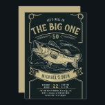 Fishing Fish Reel Black Gold Men 50th Birthday Invitation<br><div class="desc">50th birthday ideas for men: a fishing themed 50th birthday party invitation for him, featuring an illustration of a fish with fishing reels and lines, water and a banner. Black and faux gold yellow colour scheme. A modern, elegant 50th birthday party invitation for your husband, boyfriend, partner, grandpa, uncle etc....</div>