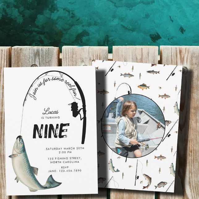 Fishing Fish Reel Fun Kids Photo Birthday Party Invitation (Fishing Fish Reel Fun Kids Photo Birthday Party Invitation)