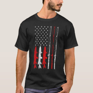 Fishing fish Rod line Reel stripes American Flag F T-Shirt