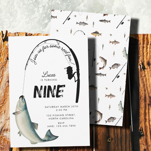 Fishing Fish Theme Reel Fun Kids Birthday Party Invitation (Fishing Fish Theme Reel Fun Kids Birthday Party Invitation)