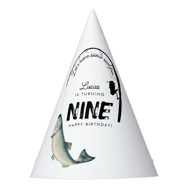 Fishing Fish Theme Reel Fun Kids Birthday Party Party Hat (Front)