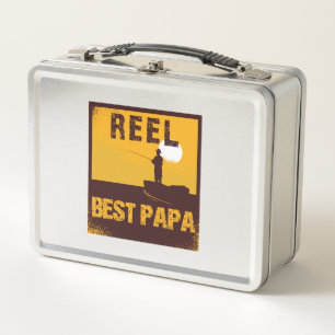 Fishing fishing rod fishing pole REEL BEST PAPA Metal Lunch Box