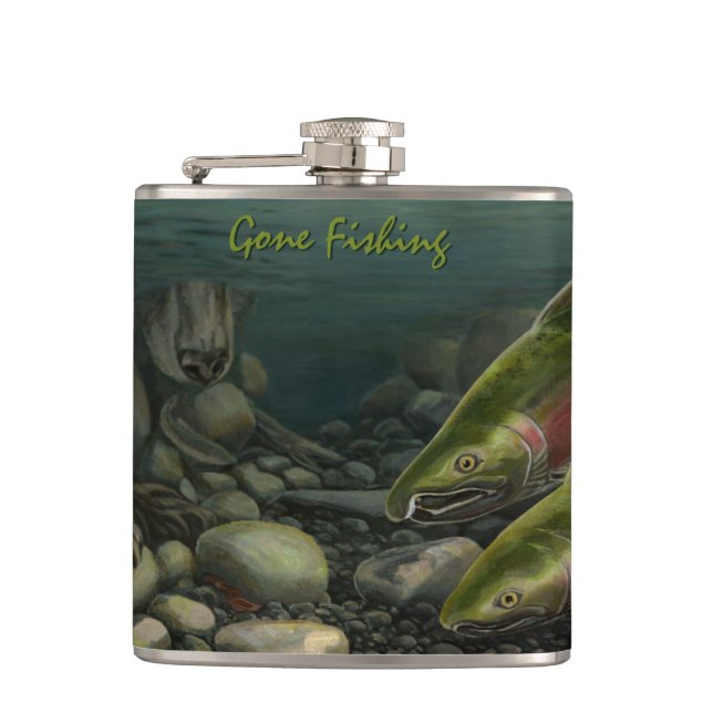 Fishing Flask Custom Fishermans Salmon Drink Flask (Front)