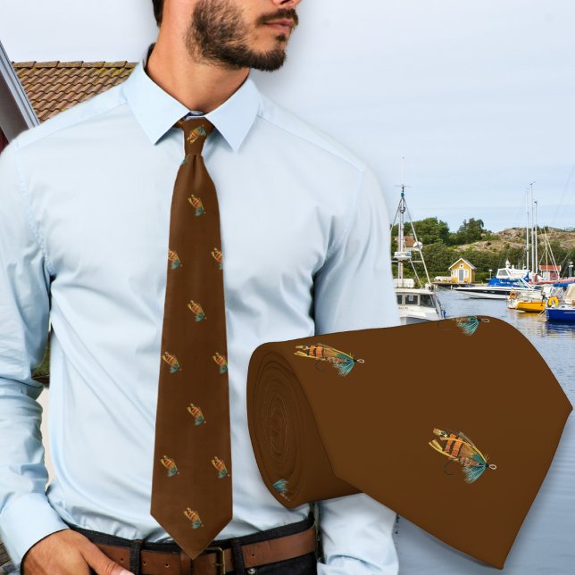 Fishing Flies Fisherman Chocolate Brown Neck Tie (Creator Uploaded)