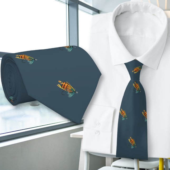 Fishing Flies Fisherman Dark Blue Neck Tie (Creator Uploaded)