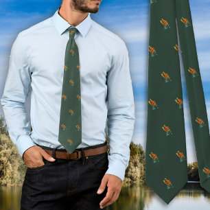 Fishing Flies Fisherman Dark Forest Green Tie