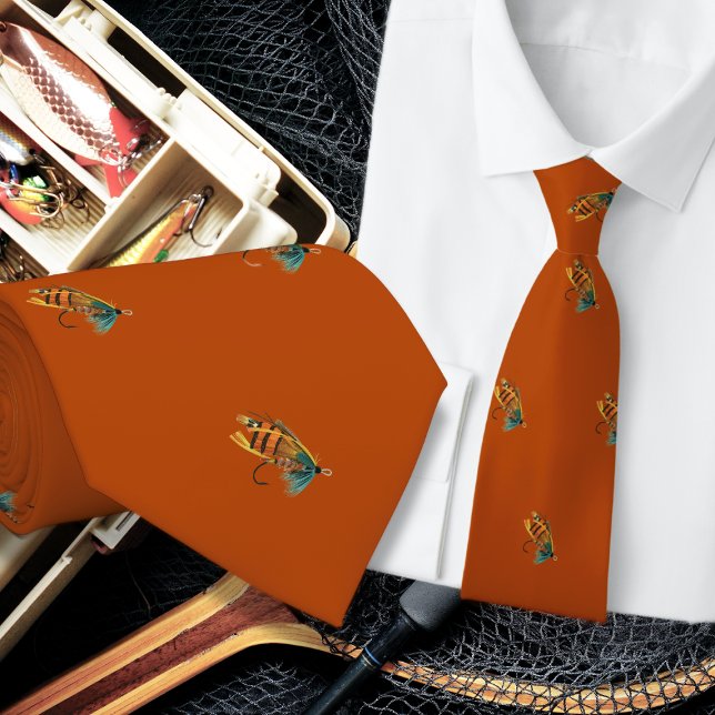 Fishing Flies Fisherman Rust Orange Neck Tie (Creator Uploaded)