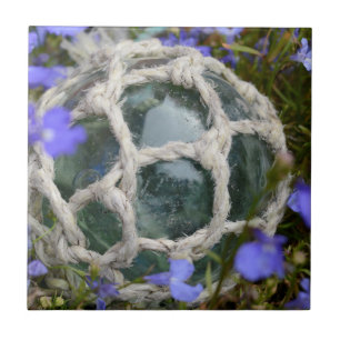 Fishing Float Among Flowers Ceramic Tile