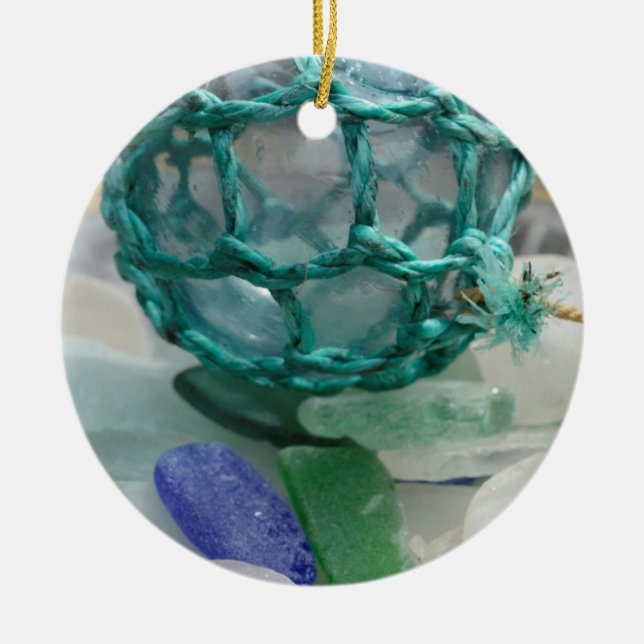 Fishing float on glass, Alaska Ceramic Tree Decoration (Front)