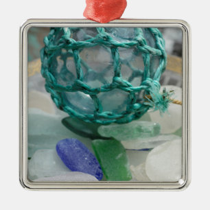 Fishing float on glass, Alaska Metal Tree Decoration