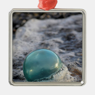 Fishing Float Surrounded By Surf Metal Ornament