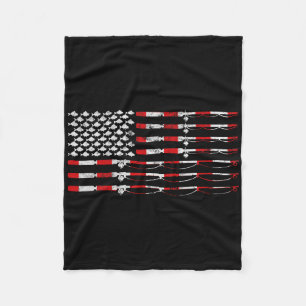 Fishing Fly Rod American Flag Gift For Fisherman  Fleece Blanket