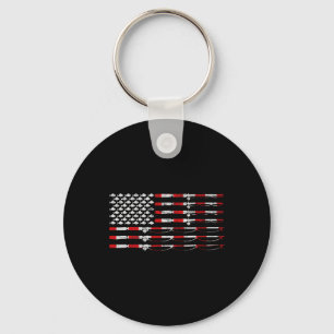 Fishing Fly Rod American Flag Gift For Fisherman Key Ring