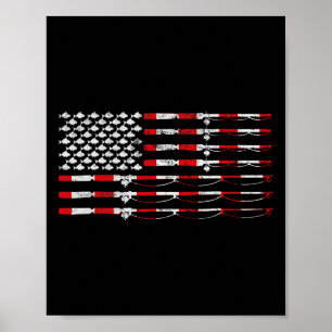 Fishing Fly Rod American Flag Gift For Fisherman Poster