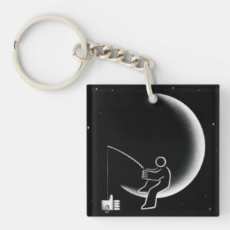 Fishing For Likes Crescent Moon Illustration Key Ring