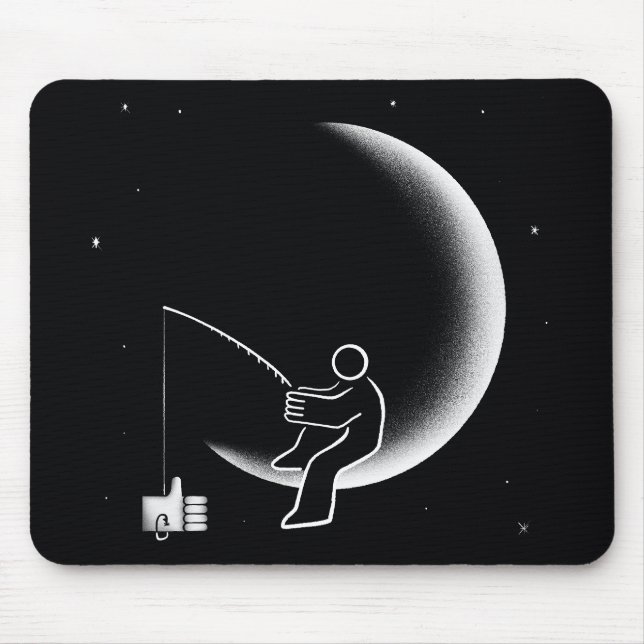 Fishing For Likes Crescent Moon Illustration Mouse Pad (Front)
