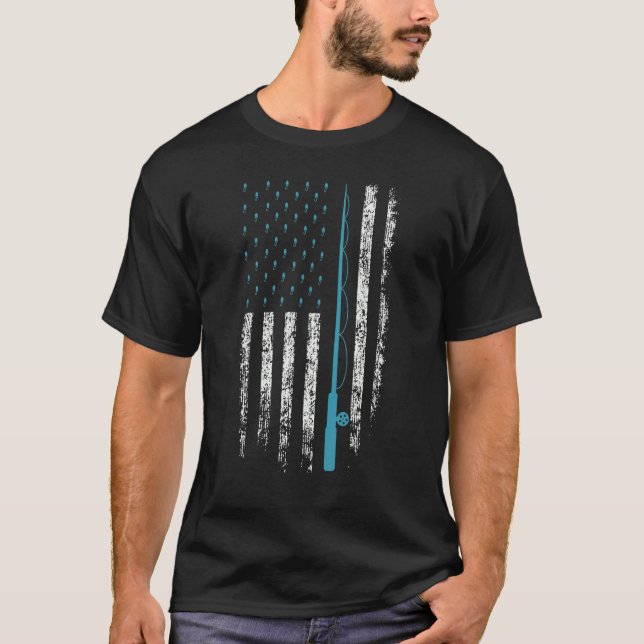 Fishing  For Men Distressed Us Flag Fishing Rod T-Shirt (Front)