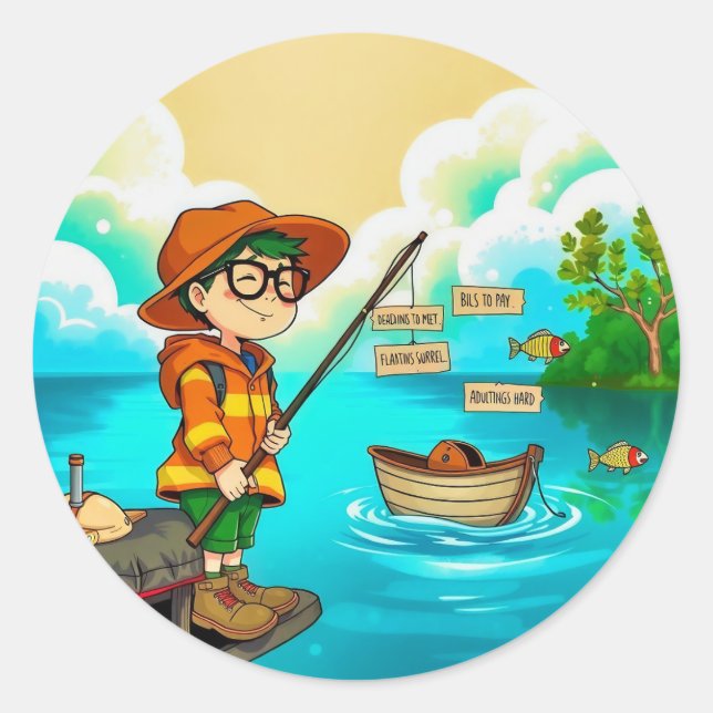Fishing for Simplicity: A Child's Escape  Classic Round Sticker (Front)