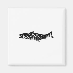 Fishing Forest Mountain Silhouette Outdoor Adventu Magnet