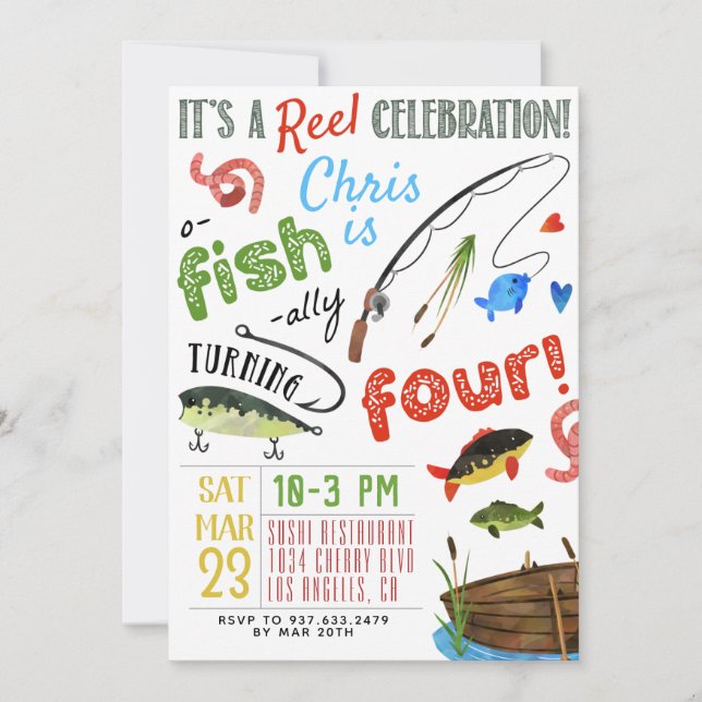 Fishing Fourth Birthday Invitation (Front)