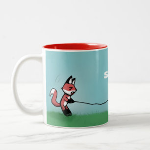 Fishing Fox Mishap Two-Tone Coffee Mug