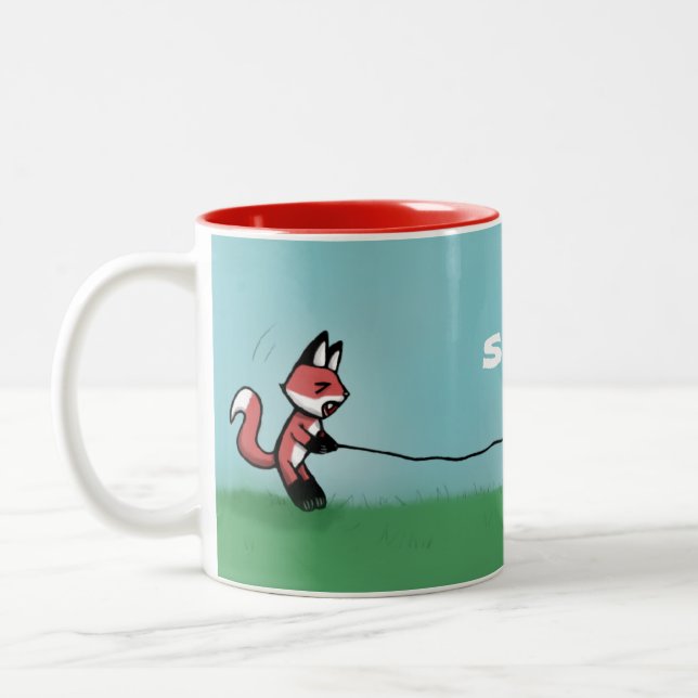 Fishing Fox Mishap Two-Tone Coffee Mug (Left)