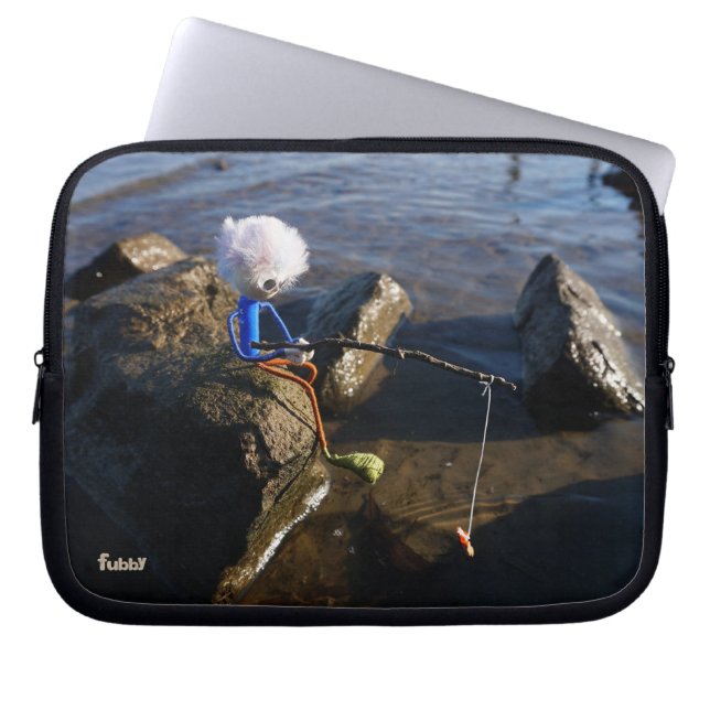 Fishing Fubby on a rock. Laptop Sleeve (Front)