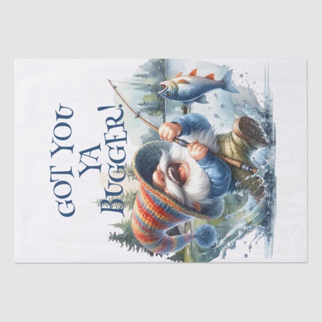 Fishing Gnome Decoupage Personalise Text Tissue Paper (Front)