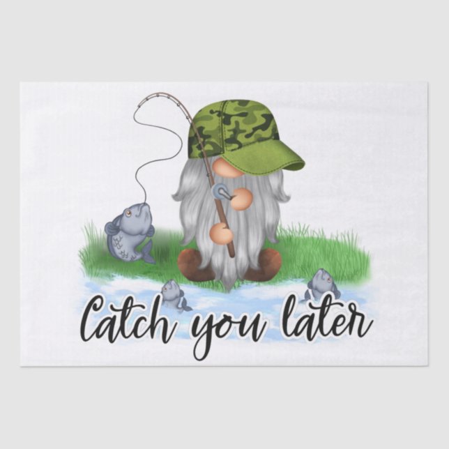 Fishing Gnome Decoupage Tissue Paper (Front)