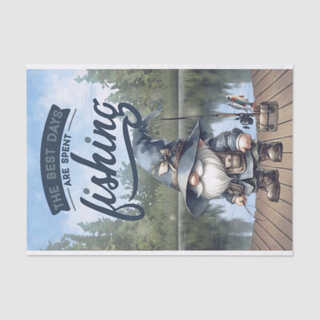 Fishing Gnome Decoupage Tissue Paper (Front)