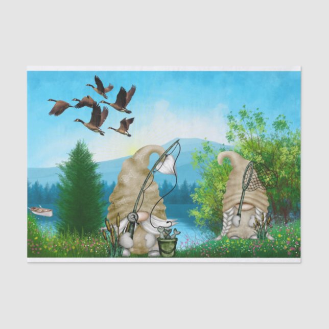 Fishing Gnomes Decoupage Tissue Paper (Front)