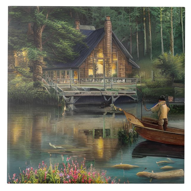 Fishing Graphic Ceramic Tile (Front)