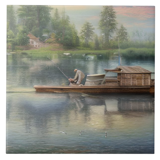 Fishing Graphic Ceramic Tile (Front)