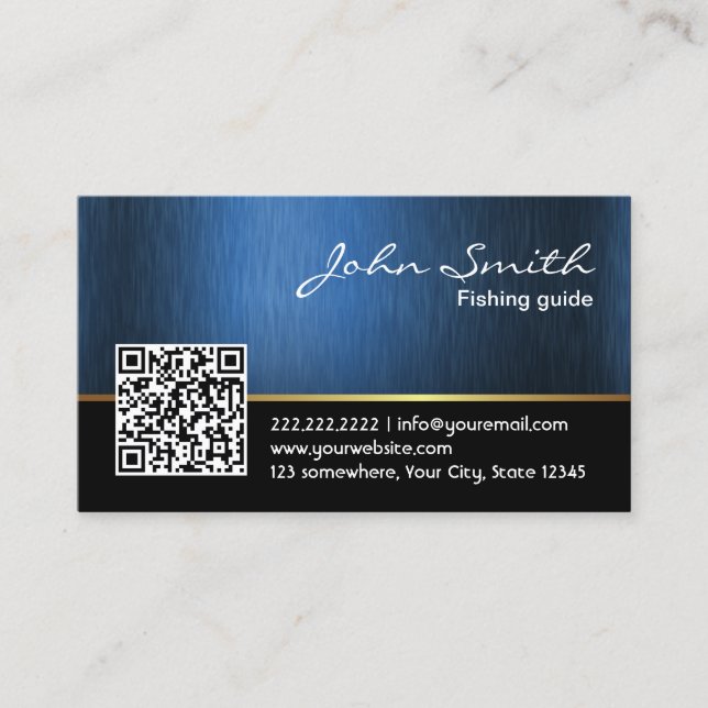 Fishing Guide Navy Blue Professional QR Code Business Card (Front)