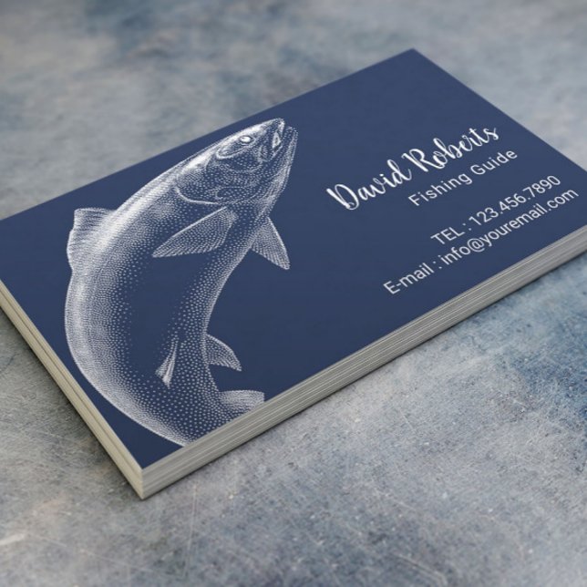 Fishing Guide Professional Fisherman Navy Blue Business Card (Creator Uploaded)
