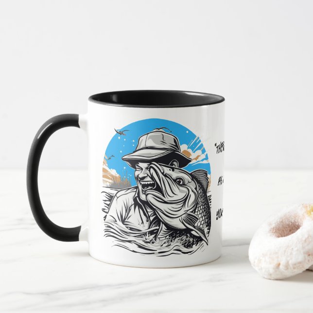 Fishing Happy Big Fish Catch Quote  Mug (With Donut)