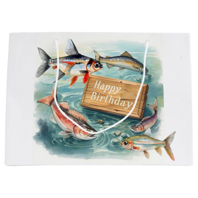 Fishing Happy Birthday  Large Gift Bag (Front)