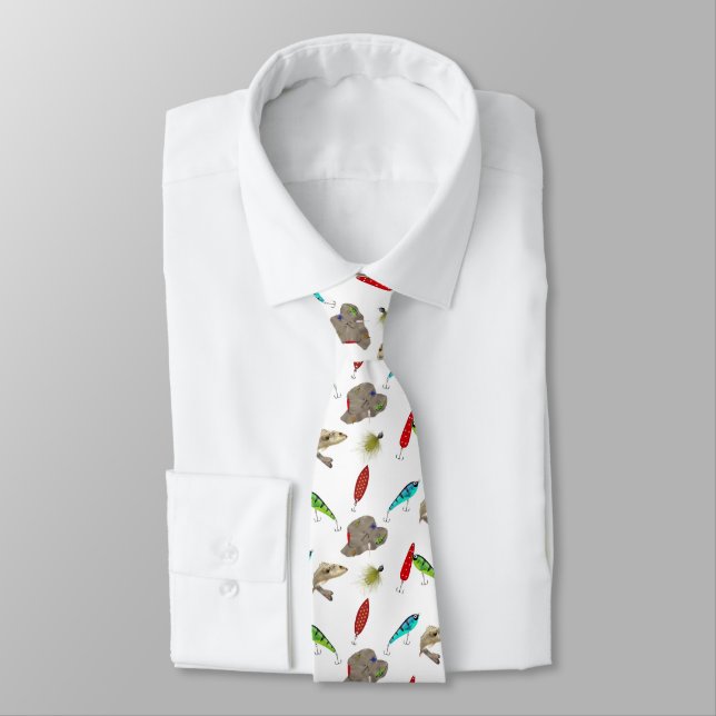 Fishing Hats and Lures on White Tie (Tied)