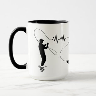Fishing Heartbeat Trout Fly Fishing Man Monogram Mug